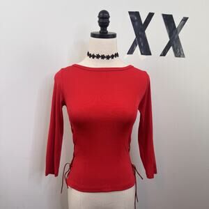 Rare Vintage 90s Deadstock Red Lace-Up Cropped Fitted Top Minimal S